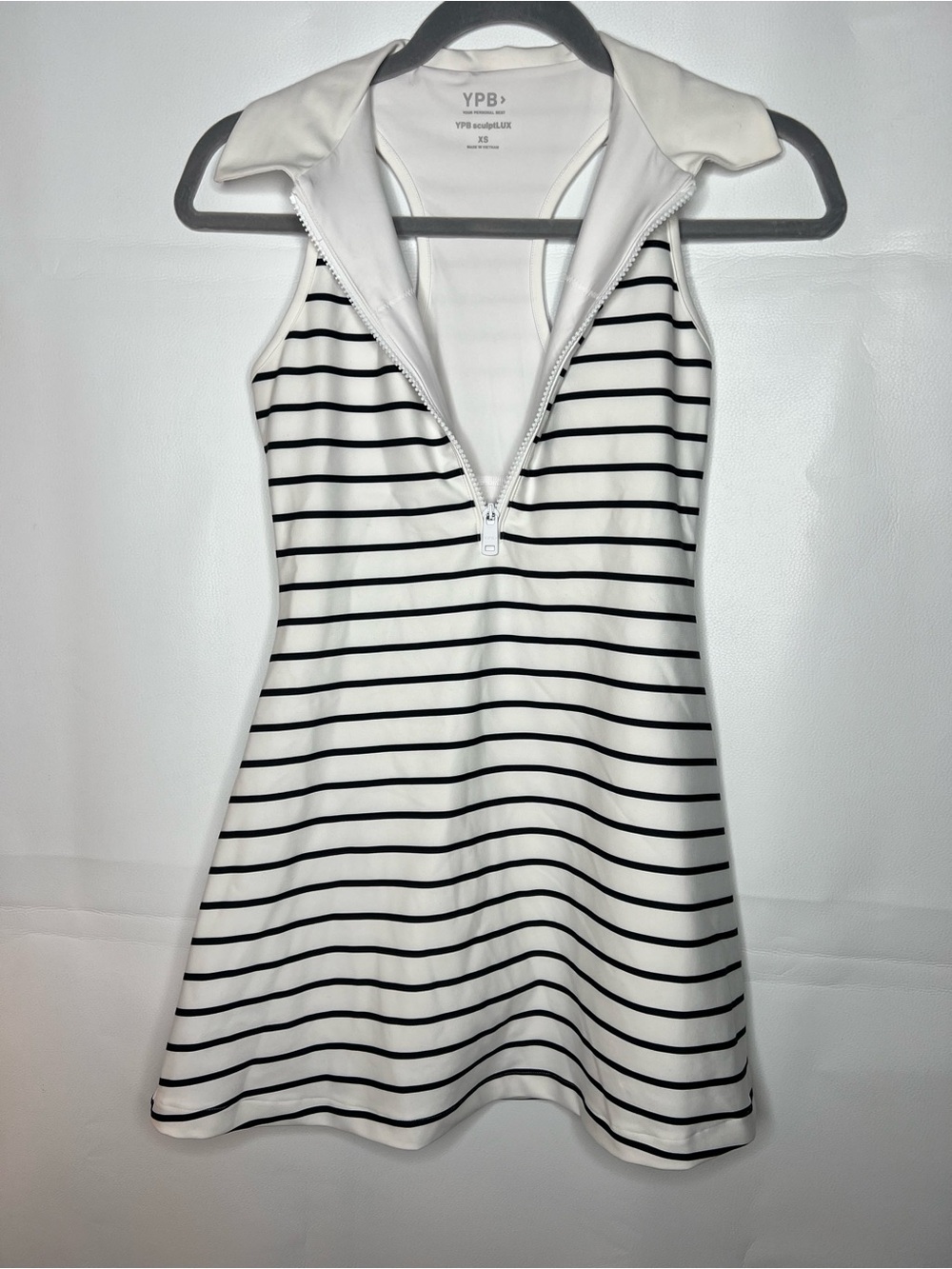 YPB White & Black Striped Zip-Front Polo Mini Dress